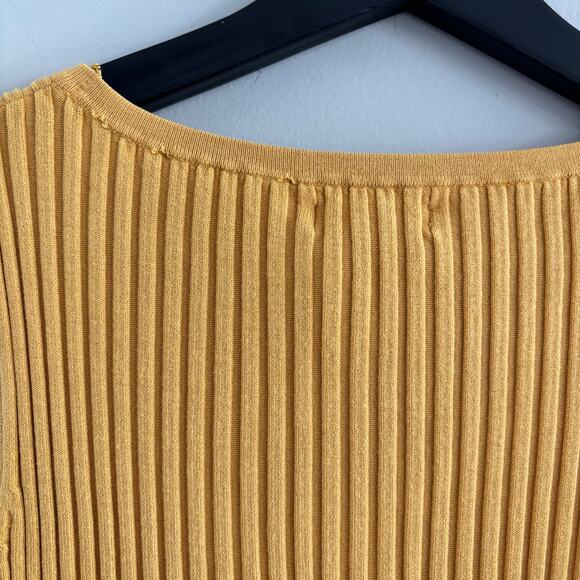 Worthington Silk Blend Top Yellow Ribbed Knit Lace Trim Collar Size M - Picture 3 of 6